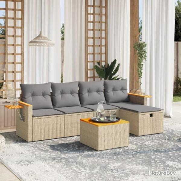 Salon de jardin avec coussins 6pcs mlange beige rsine tresse