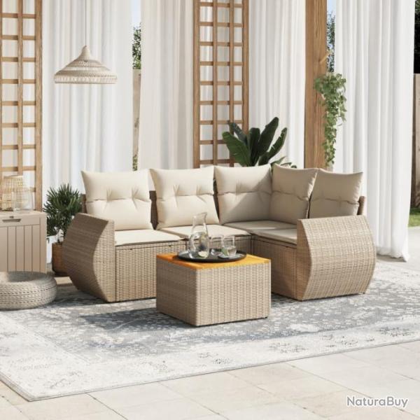 Salon de jardin avec coussins 5 pcs beige rsine tresse