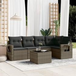 Salon de jardin 6 pcs avec coussins gris résine tressée