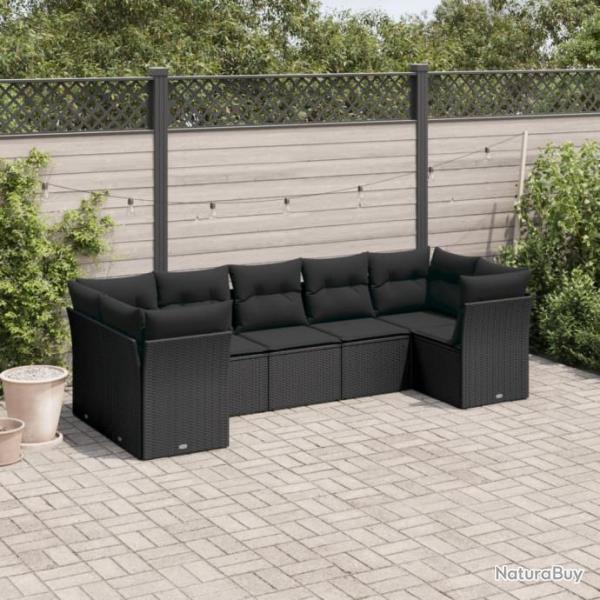 Salon de jardin 7 pcs avec coussins noir rsine tresse