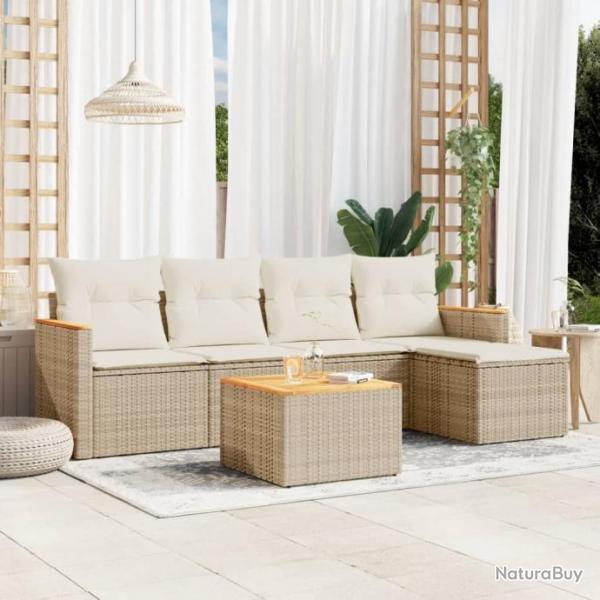 Salon de jardin avec coussins 6 pcs beige rsine tresse