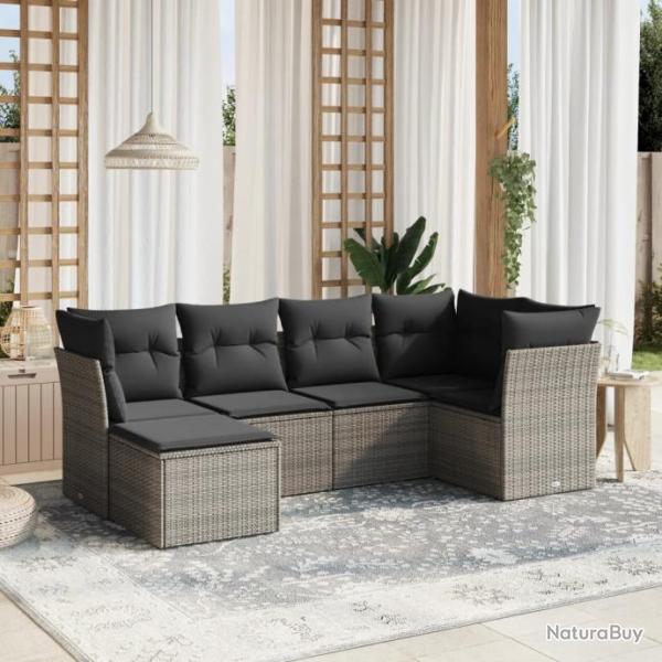 Salon de jardin 6 pcs avec coussins gris rsine tresse