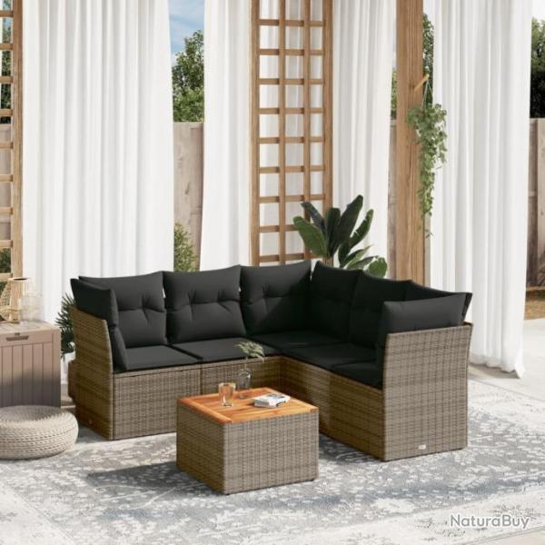 Salon de jardin 6 pcs avec coussins gris rsine tresse