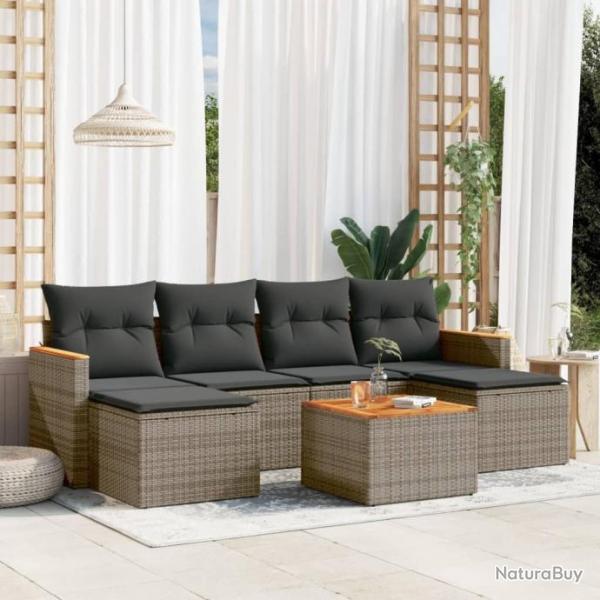 Salon de jardin avec coussins 7 pcs gris rsine tresse