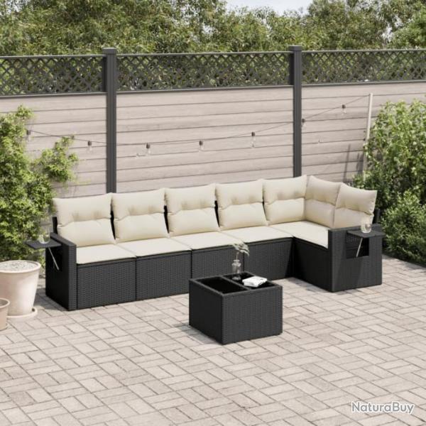 Salon de jardin 7 pcs avec coussins noir rsine tresse