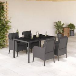 Ensemble à manger de jardin coussins 5pcs Noir Résine tressée