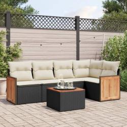 Salon de jardin 6 pcs avec coussins noir résine tressée