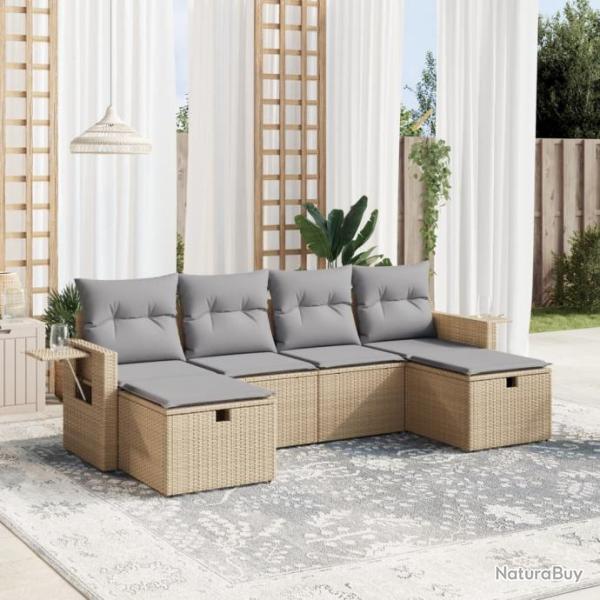 Salon de jardin avec coussins 6pcs mlange beige rsine tresse