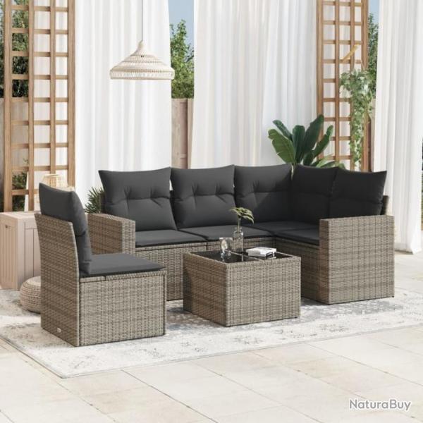 Salon de jardin 6 pcs avec coussins gris rsine tresse