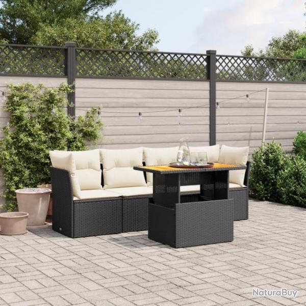 Salon de jardin 5 pcs avec coussins noir rsine tresse