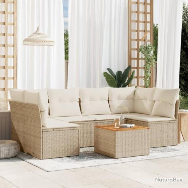 Salon de jardin avec coussins 7 pcs beige rsine tresse