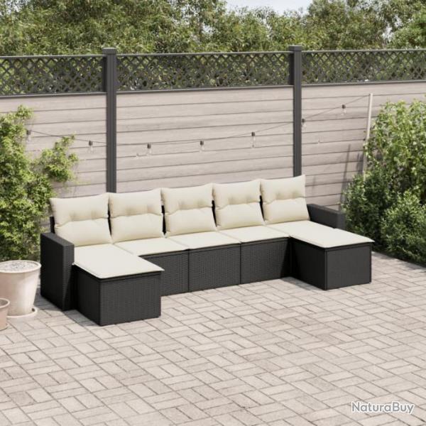 Salon de jardin 7 pcs avec coussins noir rsine tresse