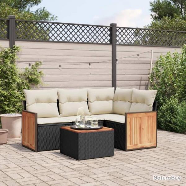 Salon de jardin 5 pcs avec coussins noir rsine tresse