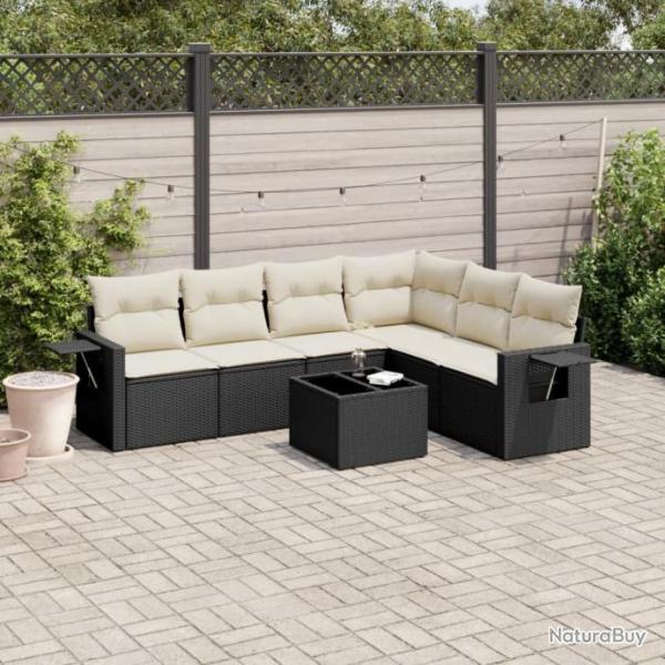 Salon de jardin 7 pcs avec coussins noir rsine tresse