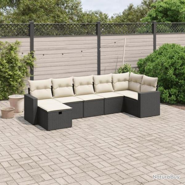 Salon de jardin 7 pcs avec coussins noir rsine tresse