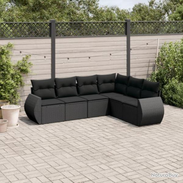 Salon de jardin 6 pcs avec coussins noir rsine tresse