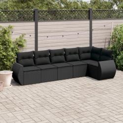 Salon de jardin 6 pcs avec coussins noir résine tressée