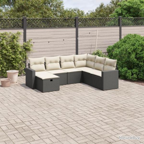 Salon de jardin 7 pcs avec coussins noir rsine tresse