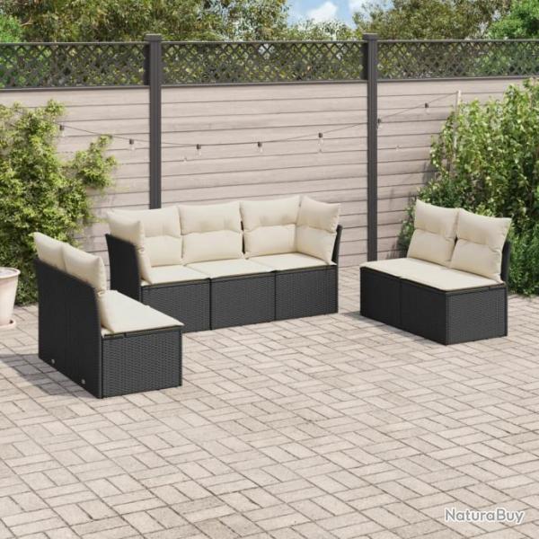 Salon de jardin 7 pcs avec coussins noir rsine tresse