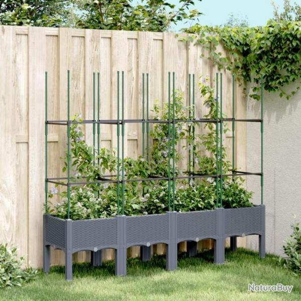 Jardinire avec treillis gris 160x40x142,5 cm PP