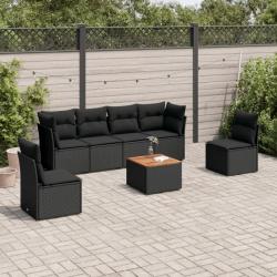 Salon de jardin 7 pcs avec coussins noir résine tressée