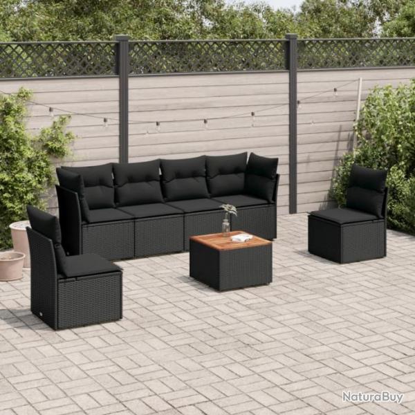 Salon de jardin 7 pcs avec coussins noir rsine tresse