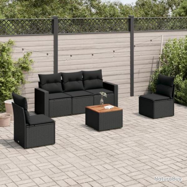 Salon de jardin 6 pcs avec coussins noir rsine tresse