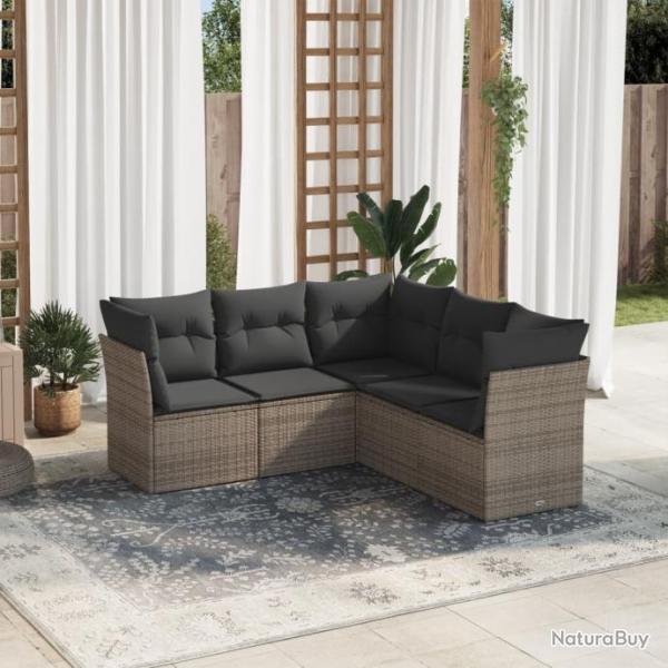 Salon de jardin 5 pcs avec coussins gris rsine tresse