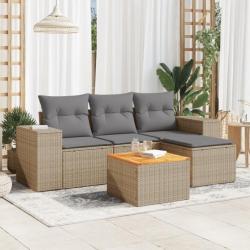 Salon de jardin avec coussins 5 pcs beige résine tressée