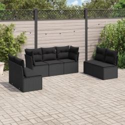 Salon de jardin 7 pcs avec coussins noir résine tressée