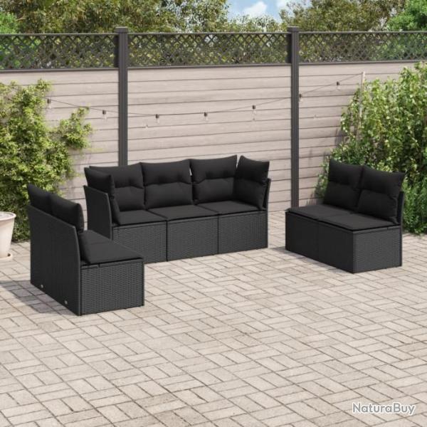 Salon de jardin 7 pcs avec coussins noir rsine tresse