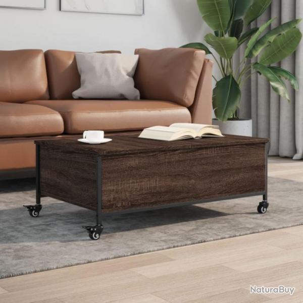 Table basse avec roulettes chne marron bois d'ingnierie