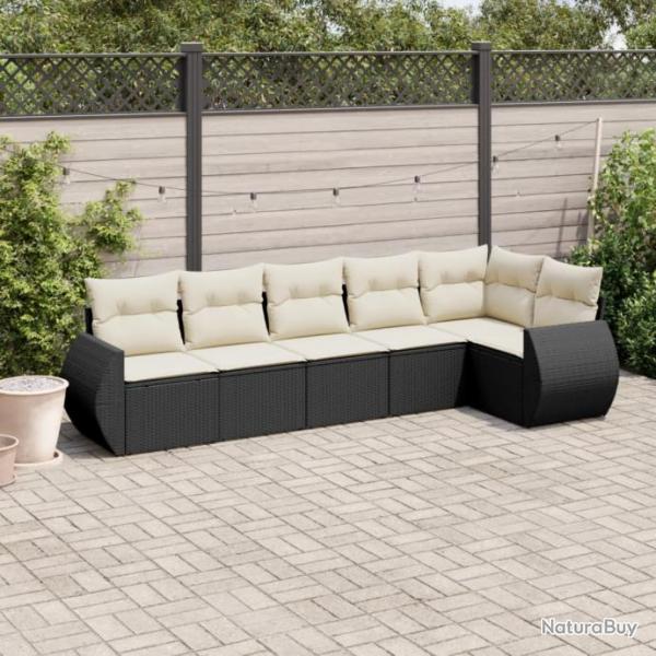 Salon de jardin 6 pcs avec coussins noir rsine tresse