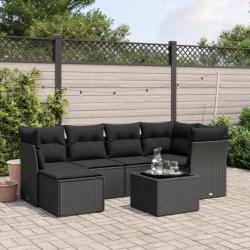 Salon de jardin 7 pcs avec coussins noir résine tressée