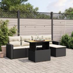 Salon de jardin 6 pcs avec coussins noir résine tressée