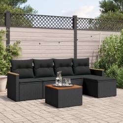 Salon de jardin 6 pcs avec coussins noir résine tressée