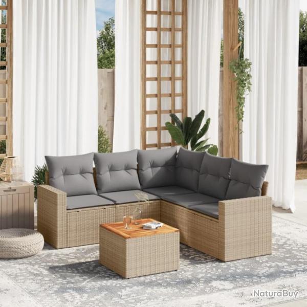 Salon de jardin avec coussins 6pcs mlange beige rsine tresse