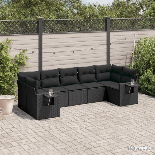 Salon de jardin 7 pcs avec coussins noir rsine tresse