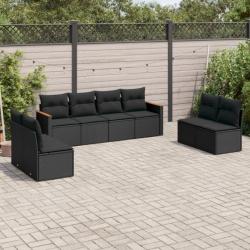 Salon de jardin 8 pcs avec coussins noir résine tressée