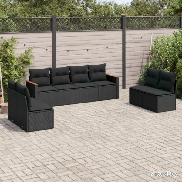 Salon de jardin 8 pcs avec coussins noir rsine tresse