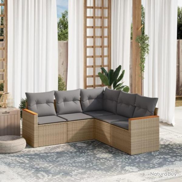 Salon de jardin avec coussins 5pcs mlange beige rsine tresse