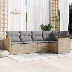 Salon de jardin avec coussins 5pcs mélange beige résine tressée