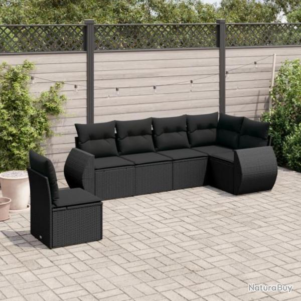 Salon de jardin 6 pcs avec coussins noir rsine tresse