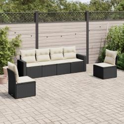 Salon de jardin 6 pcs avec coussins noir résine tressée