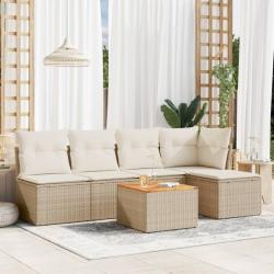 Salon de jardin avec coussins 6 pcs beige résine tressée