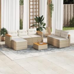 Salon de jardin avec coussins 5 pcs beige résine tressée acacia