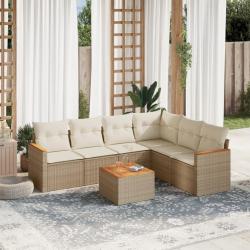 Salon de jardin avec coussins 7 pcs beige résine tressée