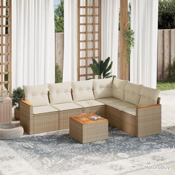 Salon de jardin avec coussins 7 pcs beige rsine tresse