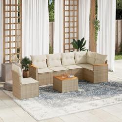 Salon de jardin avec coussins 7 pcs beige résine tressée