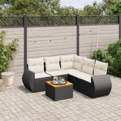 Salon de jardin 6 pcs avec coussins noir résine tressée